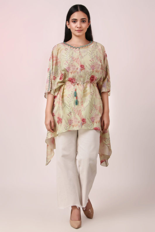 Delicate daisy Mint Embroidered Kaftan
