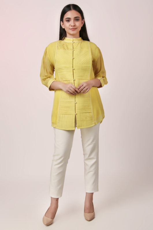 Flat Chiffon Pleating Detail Front open Top