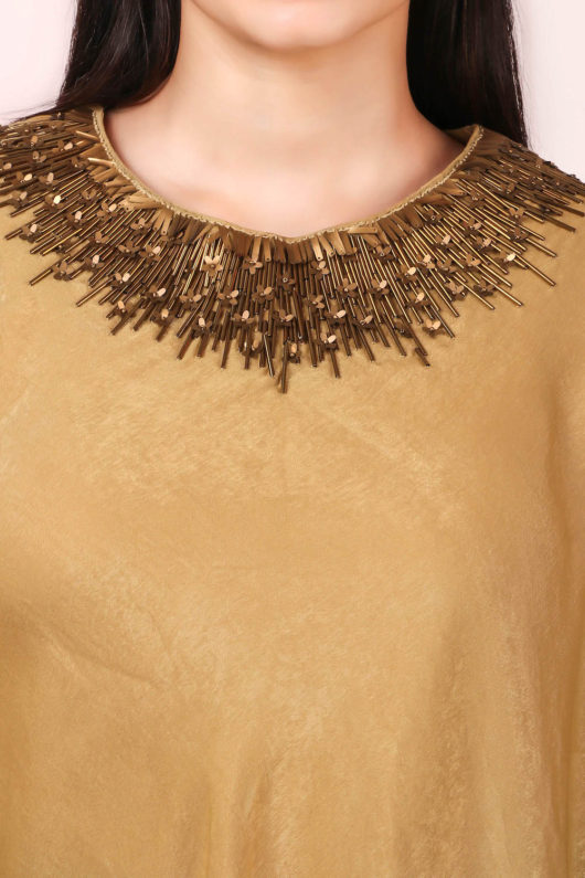 Gold neckline embroidery asymmetric top - Image 4