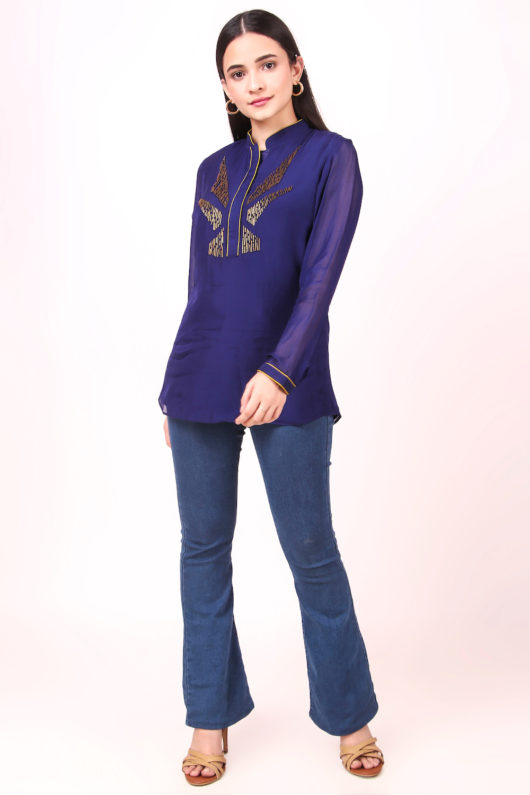 Indigo shirt with pipe embroidery - Image 2