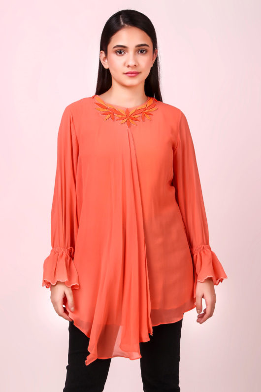 Tangerine Neckline embroidery Top - Image 3