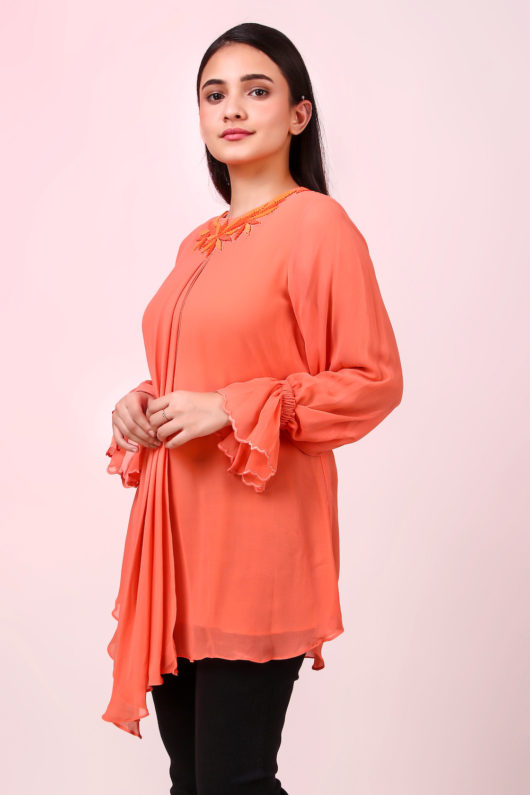 Tangerine Neckline embroidery Top
