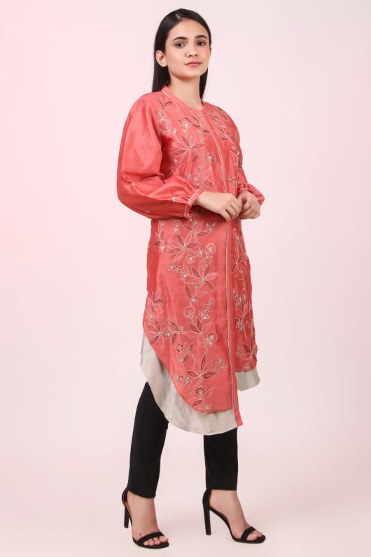 Carrot Pink Tunic with gathered sleeve