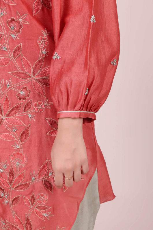 Carrot Pink Tunic with gathered sleeve - Image 3