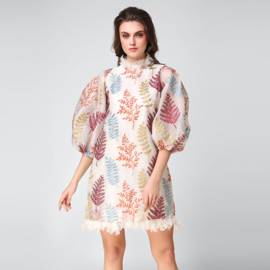 Fern Organza Dress with Feathers