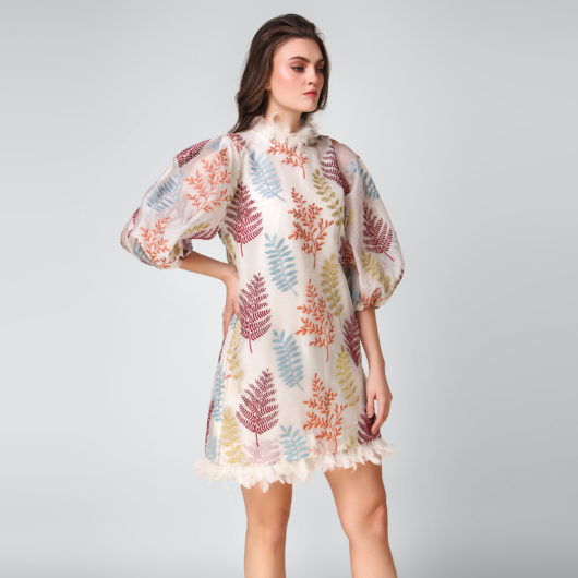 Fern Organza Dress with Feathers - Image 3