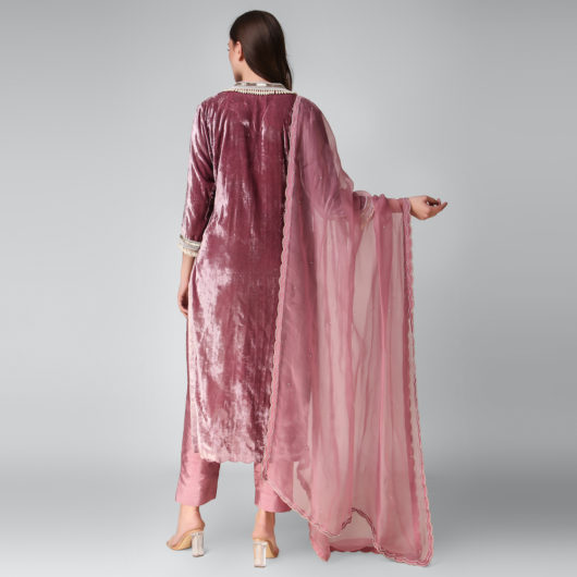 Velvet Kurta with Silk Pants - Image 2