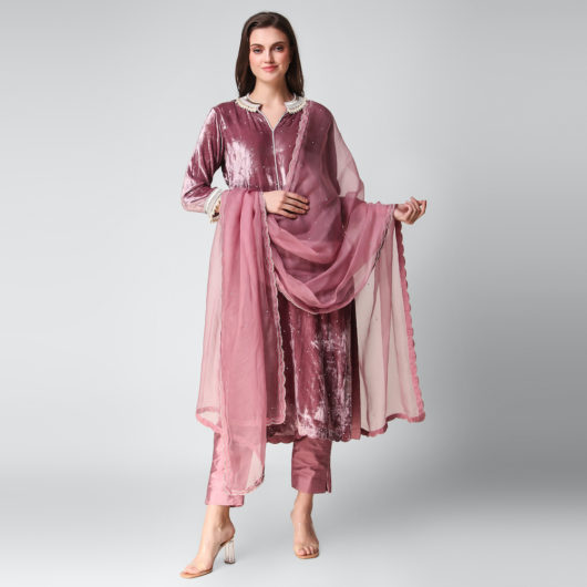 Velvet Kurta with Silk Pants - Image 4