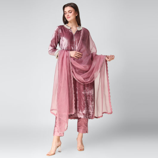 Velvet Kurta with Silk Pants - Image 3