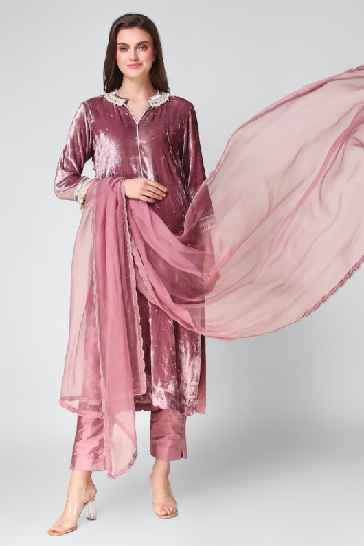 Velvet Kurta with Silk Pants