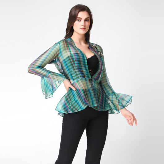 Check Organza Peplum jacket - Image 2