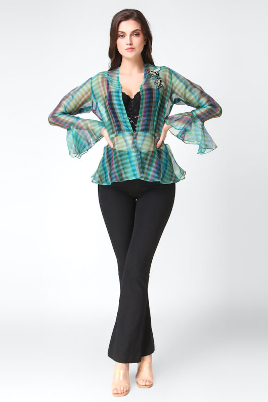 Check Organza Peplum jacket